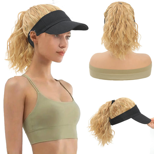 Adjustable Women’s Baseball Hat Wig with Curly Ponytail