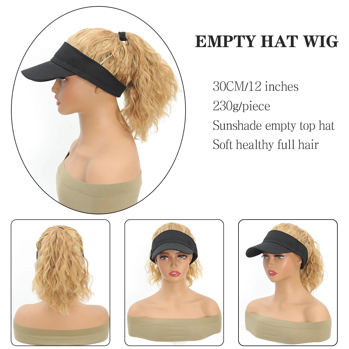 Adjustable Women’s Baseball Hat Wig with Curly Ponytail